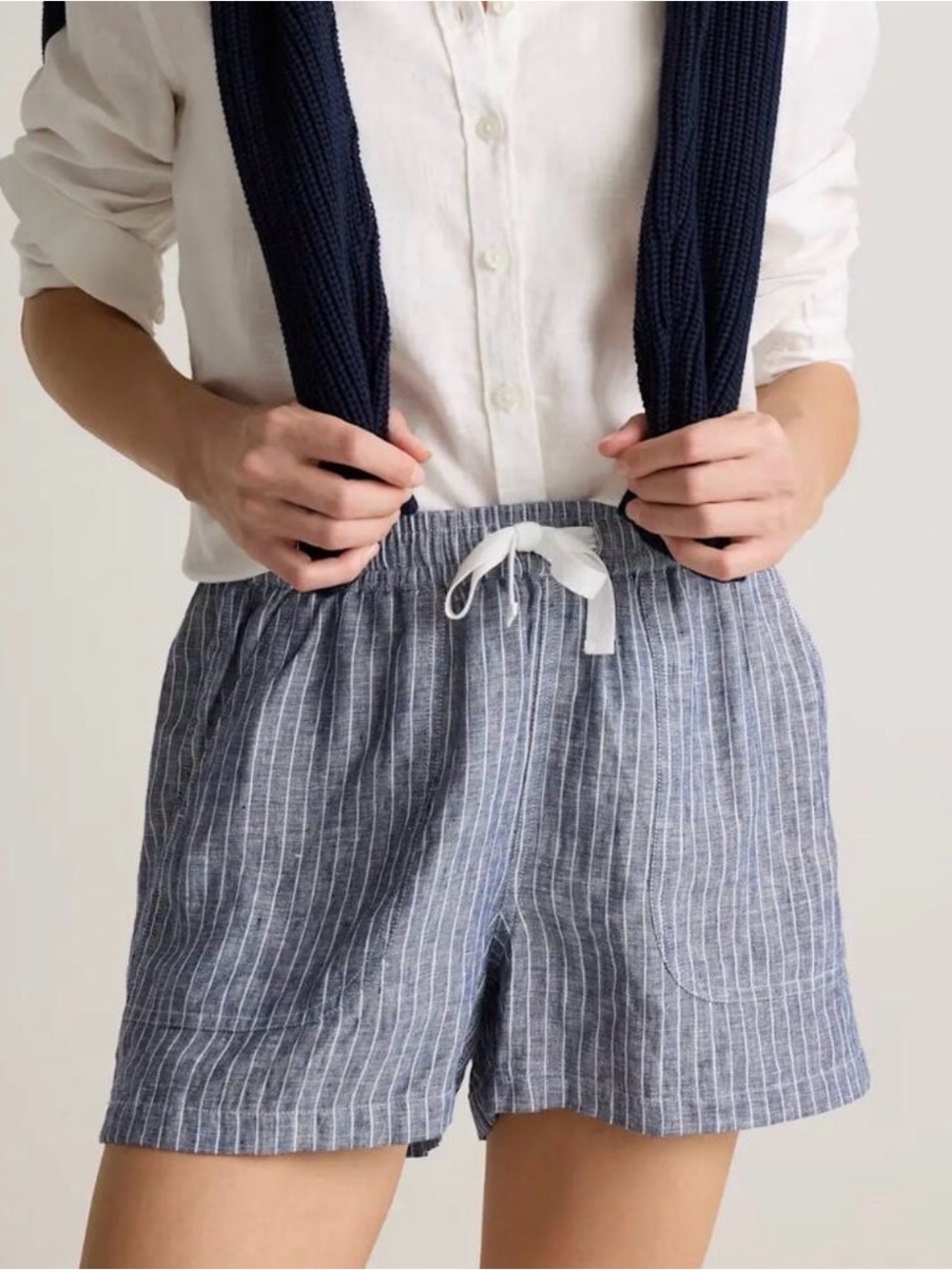 Quince Blue & White Pinstripe Linen Womens Shorts